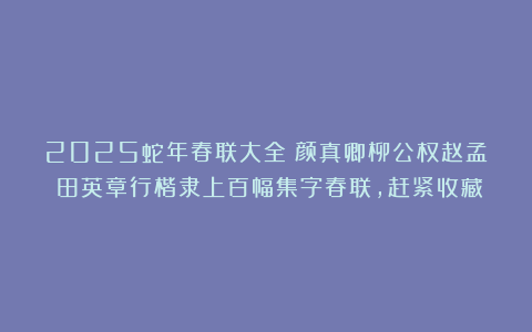 2025蛇年春联大全!颜真卿柳公权赵孟頫田英章行楷隶上百幅集字春联,赶紧收藏