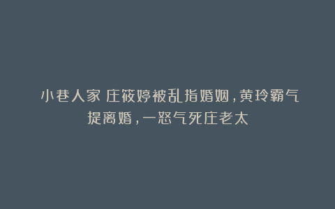 《小巷人家》庄筱婷被乱指婚姻,黄玲霸气提离婚,一怒气死庄老太