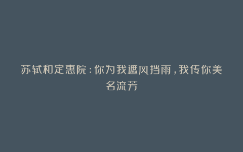 苏轼和定惠院:你为我遮风挡雨,我传你美名流芳
