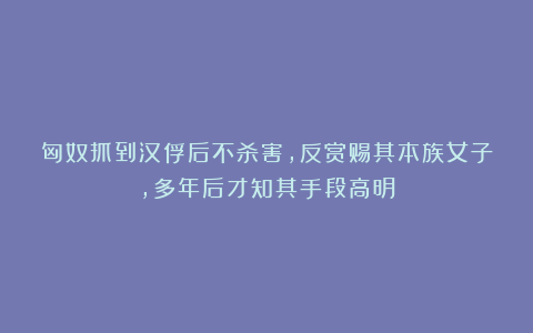 匈奴抓到汉俘后不杀害,反赏赐其本族女子,多年后才知其手段高明
