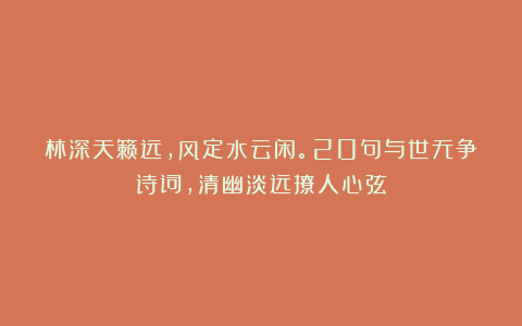 林深天籁远,风定水云闲。20句与世无争诗词,清幽淡远撩人心弦