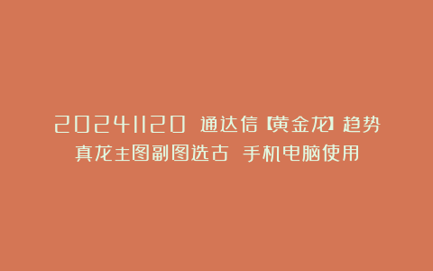 20241120 通达信【黄金龙】趋势真龙主图副图选古 手机电脑使用
