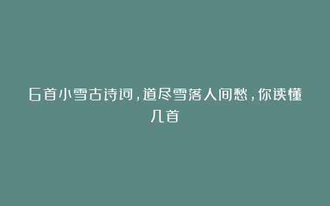6首小雪古诗词,道尽雪落人间愁,你读懂几首?