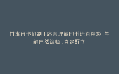 甘肃省书协副主席秦理斌的书法真精彩,笔触自然流畅,真是好字!