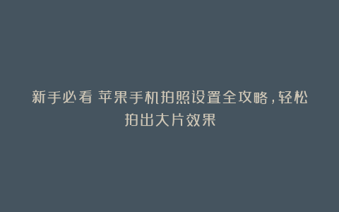 新手必看:苹果手机拍照设置全攻略,轻松拍出大片效果