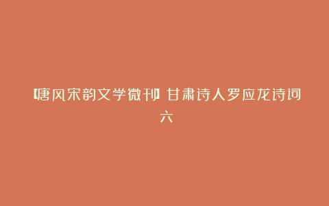 【唐风宋韵文学微刊】甘肃诗人罗应龙诗词(六)