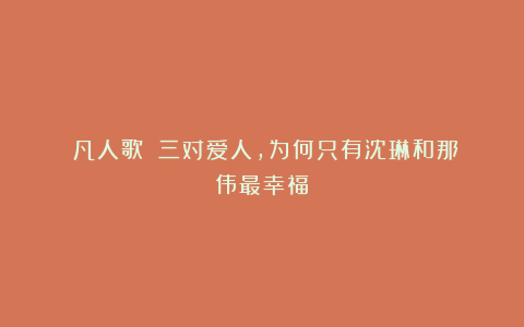 《凡人歌》:三对爱人,为何只有沈琳和那伟最幸福