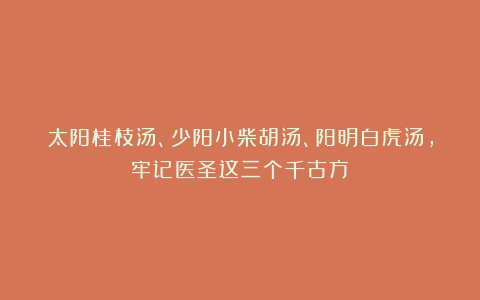 太阳桂枝汤、少阳小柴胡汤、阳明白虎汤,牢记医圣这三个千古方!