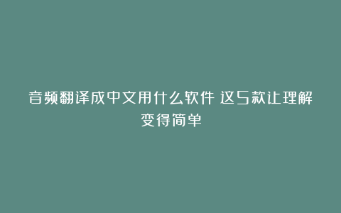 音频翻译成中文用什么软件?这5款让理解变得简单
