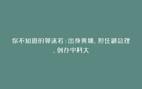 你不知道的郭沫若:出身黄埔、担任副总理、创办中科大