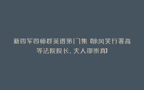 新四军四师群英谱第17集【徐风笑行署高等法院院长、夫人邵崇真】