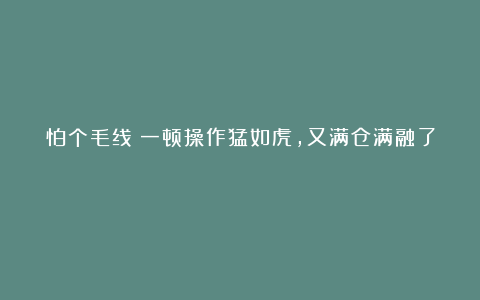 怕个毛线!一顿操作猛如虎,又满仓满融了!