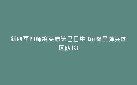 新四军四师群英谱第26集【苗福昌骑兵团区队长】