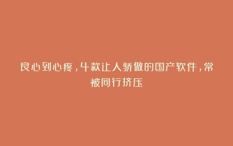 良心到心疼,4款让人骄傲的国产软件,常被同行挤压!