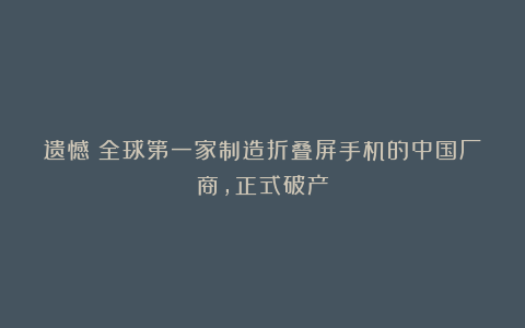 遗憾!全球第一家制造折叠屏手机的中国厂商,正式破产
