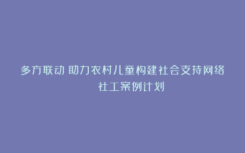 多方联动!助力农村儿童构建社会支持网络 | 社工案例计划