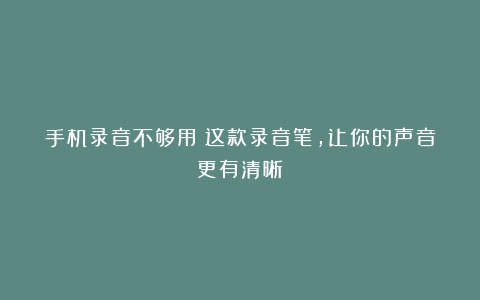 手机录音不够用?这款录音笔,让你的声音更有清晰!