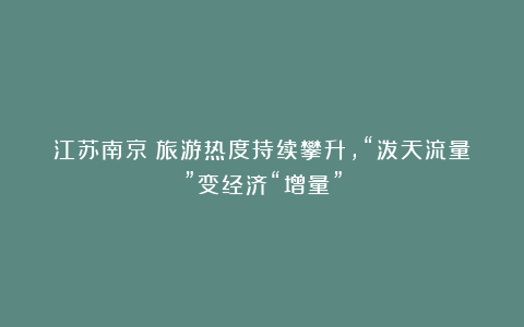 江苏南京:旅游热度持续攀升,“泼天流量”变经济“增量”