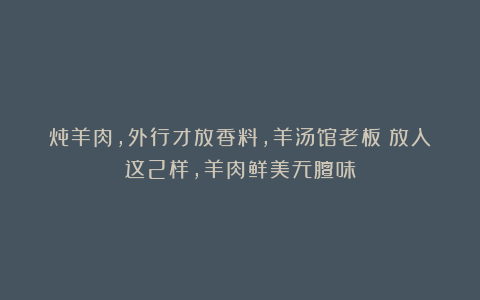 炖羊肉,外行才放香料,羊汤馆老板:放入这2样,羊肉鲜美无膻味