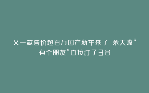 又一款售价超百万国产新车来了 余大嘴“有个朋友”直接订了3台