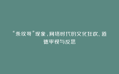 “条纹哥”现象,网络时代的文化狂欢、道德审视与反思
