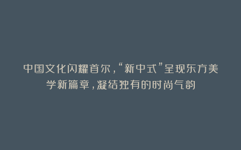 中国文化闪耀首尔,“新中式”呈现东方美学新篇章,凝结独有的时尚气韵