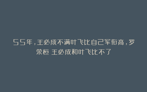 55年,王必成不满叶飞比自己军衔高,罗荣桓:王必成和叶飞比不了