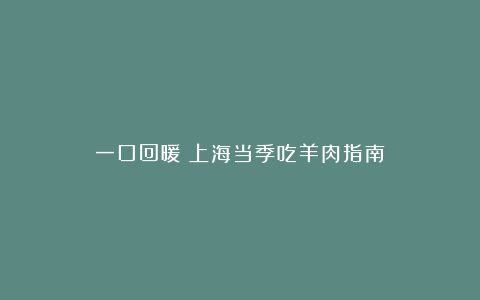 一口回暖!上海当季吃羊肉指南