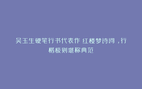 吴玉生硬笔行书代表作《红楼梦诗词》,行楷极则堪称典范