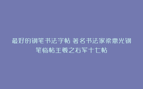 最好的钢笔书法字帖:著名书法家梁鼎光钢笔临帖王羲之右军十七帖