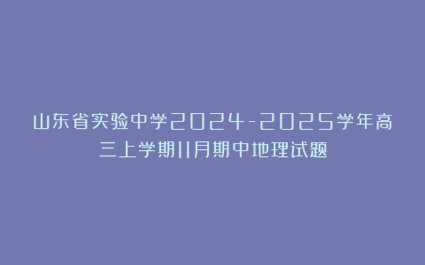 山东省实验中学2024-2025学年高三上学期11月期中地理试题