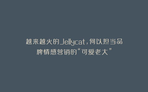 越来越火的Jellycat，何以担当品牌情感营销的“可爱老大”