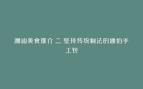 潮汕美食推介(二)坚持传统制法的通伯手工包