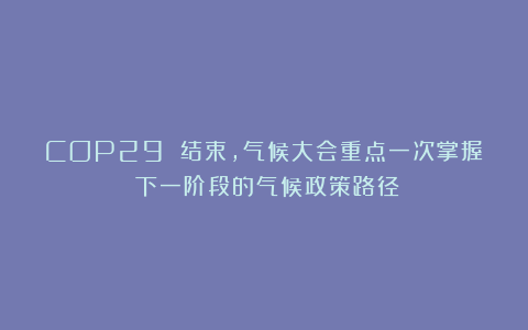 COP29 结束,气候大会重点一次掌握!下一阶段的气候政策路径