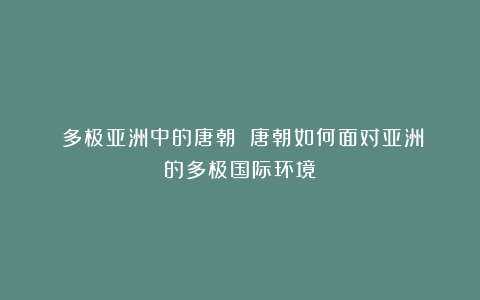 《多极亚洲中的唐朝》:唐朝如何面对亚洲的多极国际环境?
