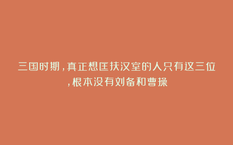 三国时期,真正想匡扶汉室的人只有这三位,根本没有刘备和曹操