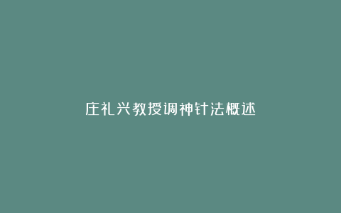 庄礼兴教授调神针法概述
