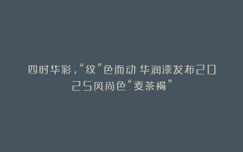 四时华彩,“纹”色而动:华润漆发布2025风尚色“麦茶褐”