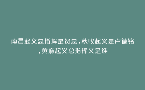 南昌起义总指挥是贺总,秋收起义是卢德铭,黄麻起义总指挥又是谁