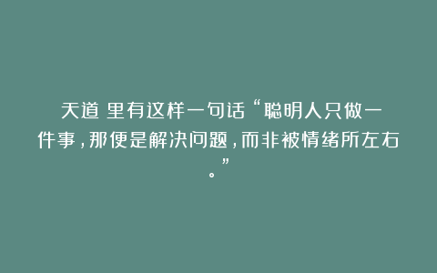 《天道》里有这样一句话:“聪明人只做一件事,那便是解决问题,而非被情绪所左右。”