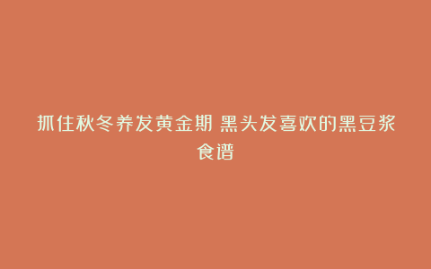 抓住秋冬养发黄金期!黑头发喜欢的黑豆浆食谱!