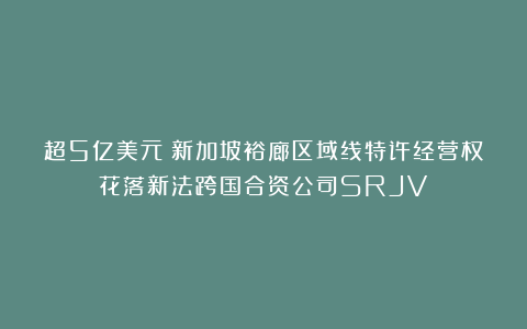 超5亿美元!新加坡裕廊区域线特许经营权花落新法跨国合资公司SRJV