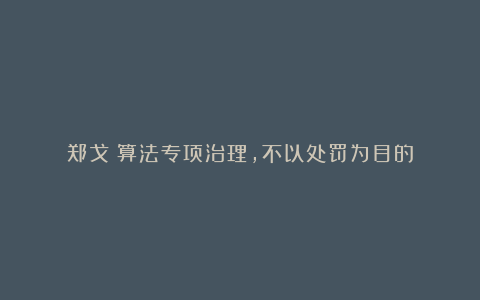 郑戈:算法专项治理,不以处罚为目的