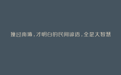 撞过南墙，才明白的民间谚语，全是大智慧！
