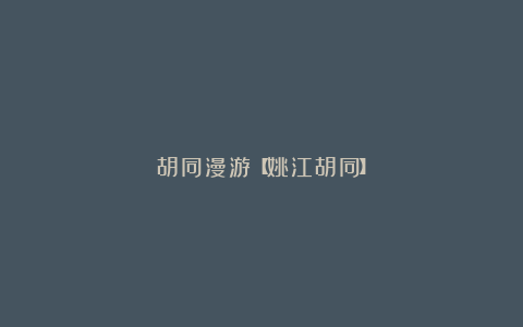 胡同漫游【姚江胡同】