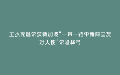 王杰克逊荣获新加坡“一带一路中新两国友好大使”荣誉称号