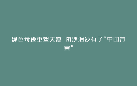 绿色奇迹重塑大漠 防沙治沙有了“中国方案”
