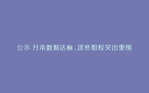 公示!升本数据达标,这些职校突出重围!