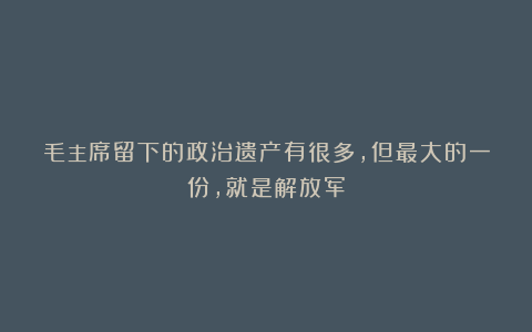 毛主席留下的政治遗产有很多,但最大的一份,就是解放军