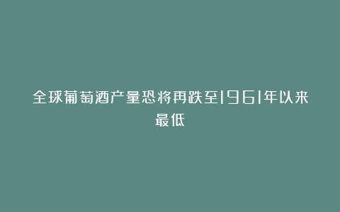 全球葡萄酒产量恐将再跌至1961年以来最低
